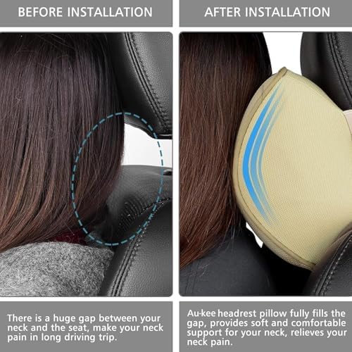 Aukee Car Headrest Pillow Memory Foam Car Neck Pillow Soft Leather Headrest for Driving Home Office Beige (1PC)