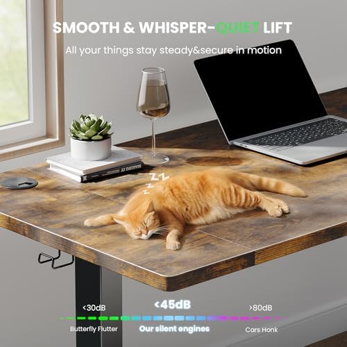 Brown 47x24 in Electric Standing Desk, 0.8 Inch Thick Tabletop
