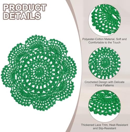 uxcell 6 Pcs Crochet Handmade Cotton Placemat Doilies for Table 7.9" Green