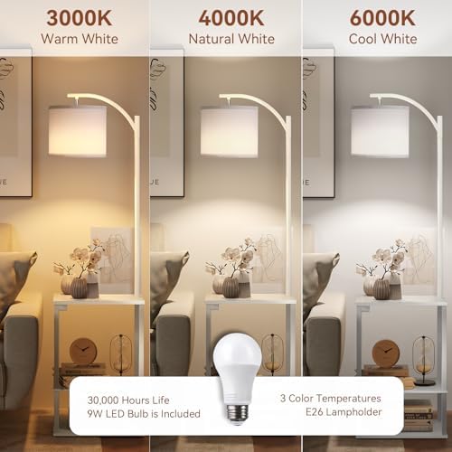 SUNMORY Floor Lamp with Table Shelves, End Side Table for Living Room