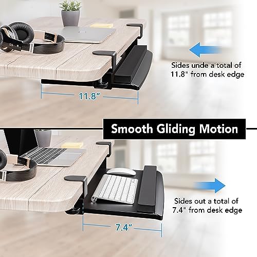 EHO Clamp-On Retractable Adjustable Keyboard Tray, Under Desk Ergonomic Keyboard Tray - Easy Tool-Free Install - Small with Wrist Rest 20" (24.8" Including Clamps) x 11.5" for Enhanced Typing Comfort