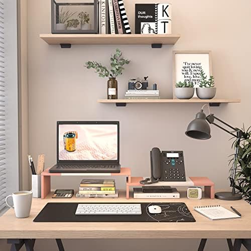 WESTREE Dual Monitor Stand - Monitor Stand Riser - 2 Shelf Computer Monitor Stand with Adjustable Length and Angle, Monitor Stands for 2 Monitors, Desktop Organizer Stand Office Furniture for PC, Computer, Laptop