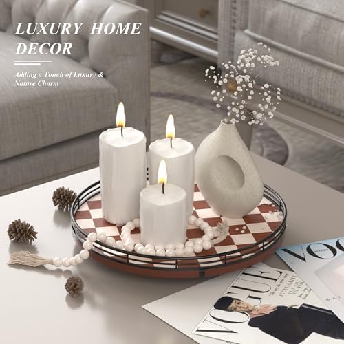 AMH 12-Inch Brown Checkerboard Lazy Susan with Black Metal Rail