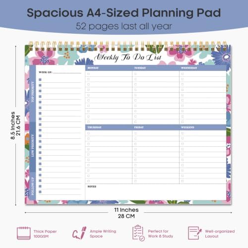 Taja Weekly To Do List Notepad, Undated Weekly Planner Pad, 8.5" x 11"
