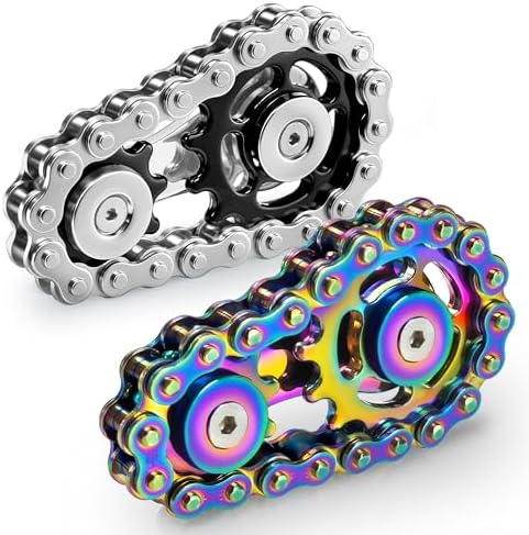 Metal Fidget Spinner Toys for Teens Boys Adults Bike Chain Roller Gadgets ADHD Figette Anxiety Stress Relief Items Quiet Figet Desk Offices EDC Men Easter Basket Stuffer - Rainbow+Black