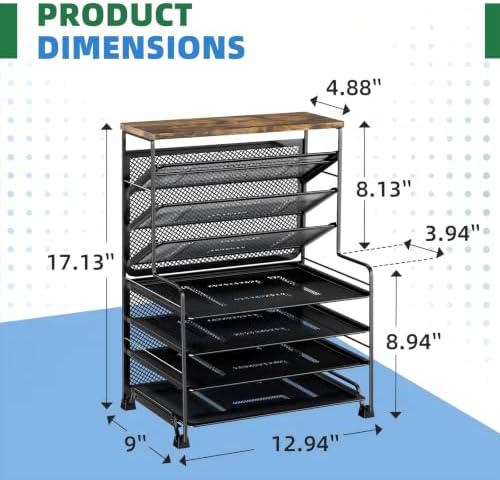 Simple Trending 8-Tier Desk File Organizer for Office, Home or School, Black