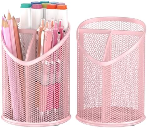 Delifox 2 Pack Pen Holder Mesh Round Pencil (Pink)