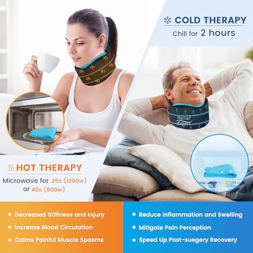 Soft Neck Brace with Hot and Cold Gel Pack – Adjustable Cervical Collar for Men & Women, Breathable Neck Support with Reusable Gel Ice Pack for Comfort at Home, Office & Travel, 2-Piece Set