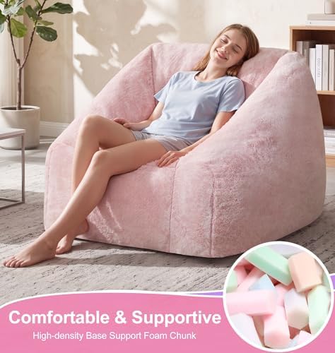 Hobestluk Bean Bag Chair Plush Cozy Chair Armrest Living Room Adult Pink