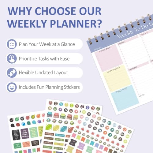 Weekly To Do List Notepad, 52 Sheets, Undated Weekly Planner, Letter Size