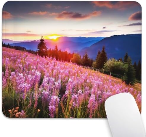 Alpine Wildflower Meadow at Sunset Mountain Mouse Pad, Nature Desk Mat