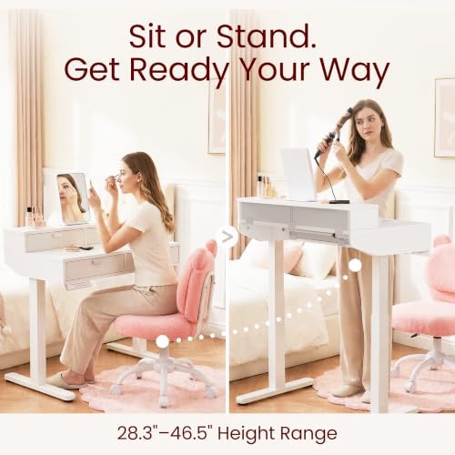 HUANUO 32-Inch Electric Height Adjustable Vanity Desk with 4 Drawers