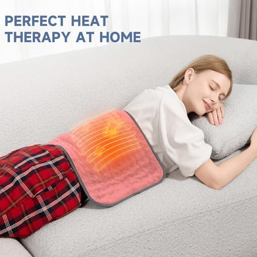Portable Heating Pad for Back Pain, Travel Electric Heat Pad with Moist Heat Option, 6 Heat Levels & Auto Shut-Off, Soft Washable Cover, Ideal for Office, Home, or Travel Use
