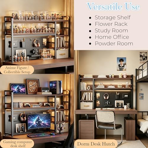 Desktop Hutch Bookshelf, 4-Tier Metal Desk Shelf for Top of Desk
