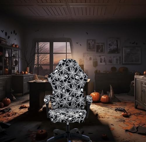 Gaming Chair Covers Slipcovers, Stretch Removable Washable Computer Reclining Gaming Chair Protector Slipcovers with Armrest Cover (No Chairs) (Halloween-Spider Web02)