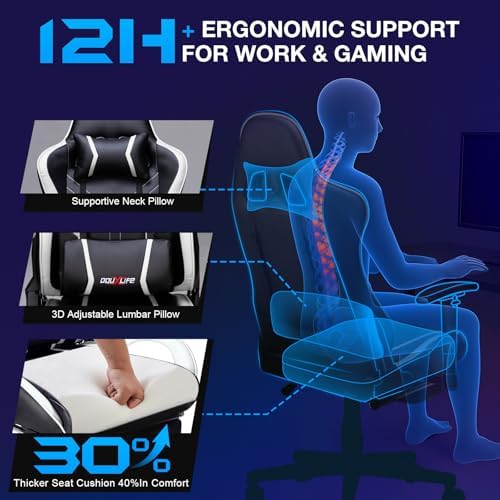 Douxlife 7-Point Massage Gaming Chair with Footrest, 400lbs Heavy Duty