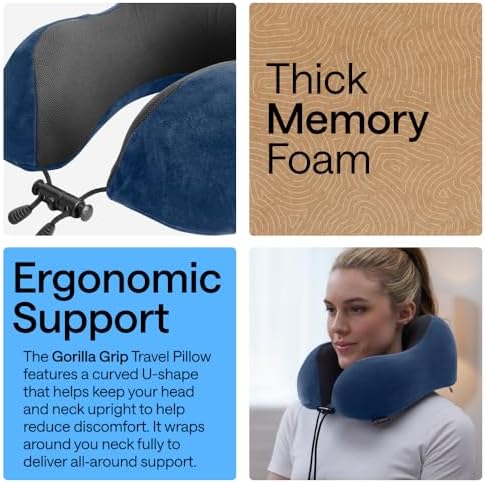 GORILLA GRIP Travel Neck Pillow for Airplanes, Travel Essentials, Navy
