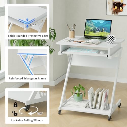 Zenira 24-Inch Small Computer Desk, Corner Desk with Wheels