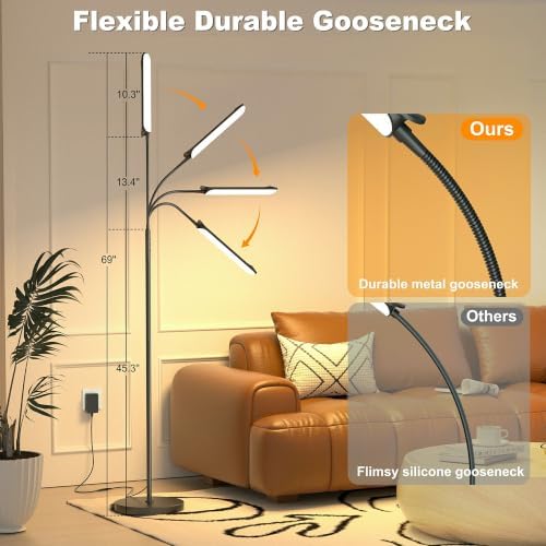Yikuneng Floor Lamps, RGB Color Changing Dimmable LED Floor Lamp with Stepless Adjustable 2700K-6500K, Smart Remote Control Modern Standing Floor Lamp for Bedroom, Reading, Gaming Room