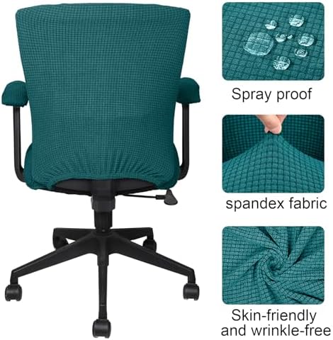 Tallew Office Chair Covers Set Computer Universal Protective Stretchable Chair Seat Covers Desk Armrest Slipcovers Pads Office Cushion Backrest for Rotating(Lake Blue)