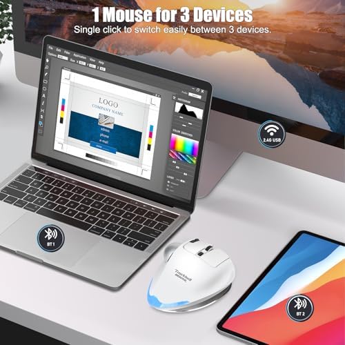 TRELC Wireless Trackball Mouse, Ergonomic Rollerball Mouse with 4800 DPI/7 Programmable Buttons, Thumb Control Mice, Rechargeable Optical Mouse for 3 Devices, for Windows, PC, Laptop, Tablet (White)