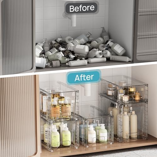 Vtopmart Clear Stackable Storage Drawers, 6 Pack Tall Organizer Set