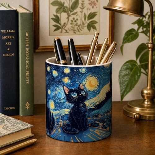 Pen Holder for Desk Ceramic Pencil Cup, Cute Makeup Brush Desk Organizer, Desk Accessories, School Supplies, Teacher Appreciation Gifts, Birthday Christmas Gift for Women (Blue)