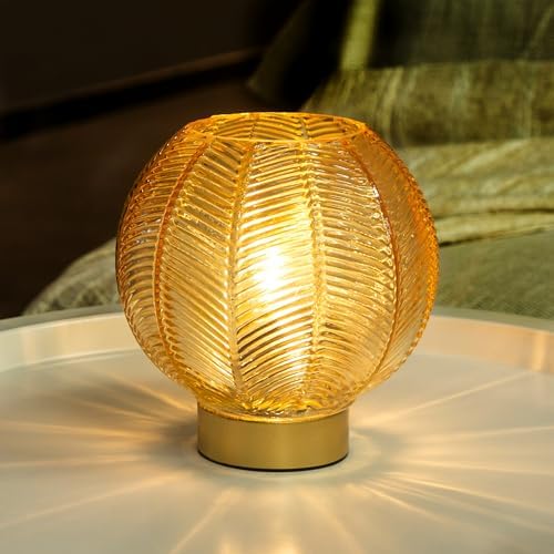 LUSHARBOR Battery Operated Decorative Glass Table Lamp with Timer Gold