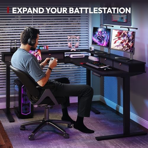 SANODESK 63x55 Electric L-Shaped Corner Standing Desk with 4 Drawers