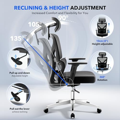 Ergonomic Office Chair Mesh – Adjustable Lumbar 3D Armrests High-Back Desk