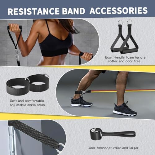 WHATAFIT Resistance Bands with Handles, 150 lb Exercise Bands Set