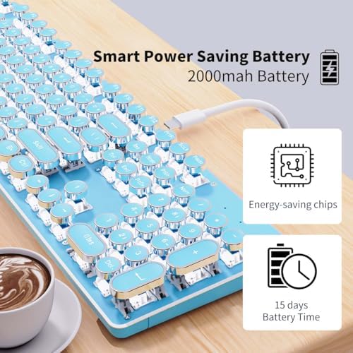 Wireless Typewriter Style Mechanical Keyboard with White Backlit, Full Size