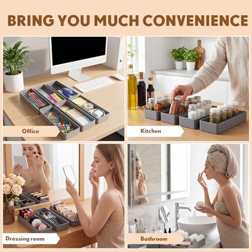 Teling 6 Pcs Grey Plastic Desk Drawer Organizer Pen Tray Shallow