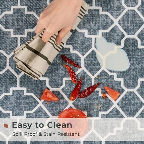 FRESHMINT Kitchen Mat Set of 2, Anti-Fatigue Cushioned Kitchen Mats for Floor, Waterproof Non Slip Comfort Standing Mat, Boho Kitchen Rug for Kitchen Decor, Sink, Office, 17"x30"+17"x47", Navy Blue
