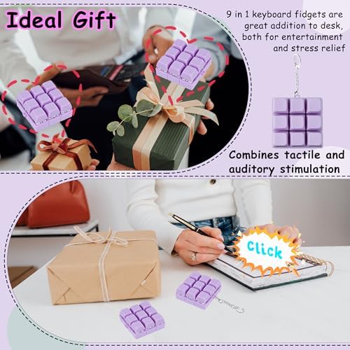 Keyboard Fidget Toy, Keyboard Fidget Keychain 9-in-1 Keyboard Decompression Button Finger Clicker Toys Stress Relief Fidget Gifts (Purple)
