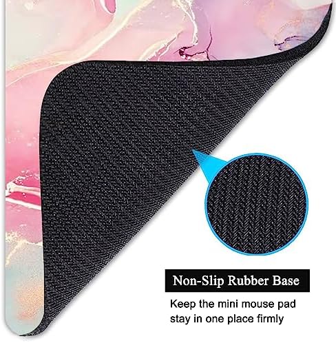 Small Mouse Pad, Mini Mouse Pad 6 X 8 Inch with Non-Slip Rubber Base for Keyboard Tray Laptops Wireless Mouse Home Office Travel, Washable & Portable (Pink Green Marble)