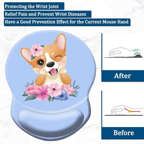 Ergonomic Wrist Support Mouse Pad - Comfortable Computer Mouse Pad with Non-Slip PU Base for Home Office Working Gaming (Pretty Dog)
