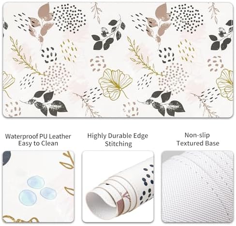 QiyI PU Leather Desk Mat Set, 4-in-1 Ergonomic Wrist Rest, Botanical Leaf