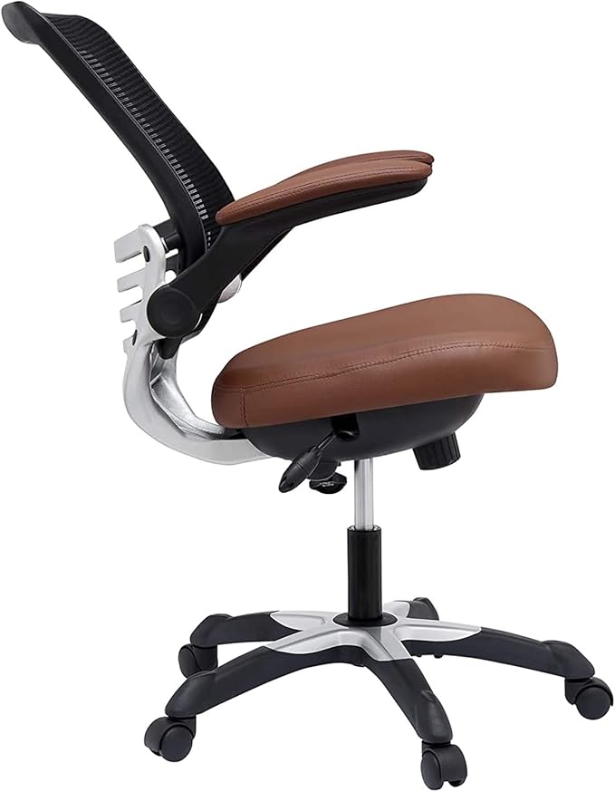 Modway Edge Mesh Back and White Vinyl Seat Office Chair With Flip-Up Arms - Computer Desks in Tan