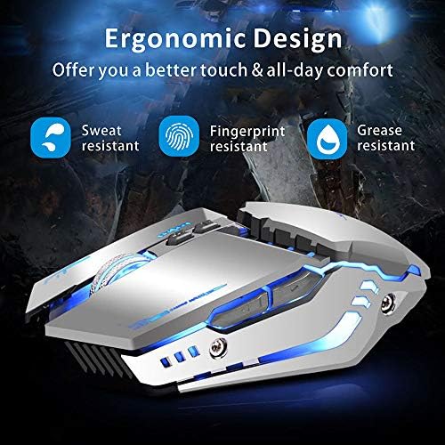 TENMOS T12 Wireless Gaming Mouse, Silent Rechargeable Computer Mice-Silver