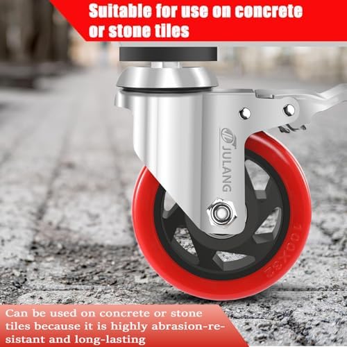5 inch Caster Wheels 1/2" Threaded Stem Casters Set of 4 Heavy Duty