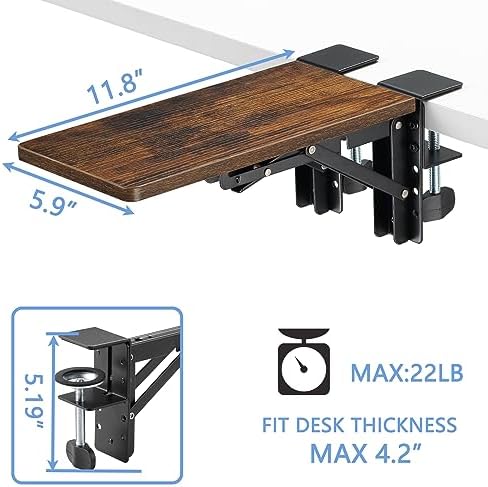 ETHU Compact Foldable Desk Extender Tray with Clamp, 11.8x5.9, Walnut