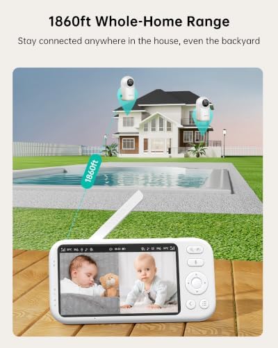 Jartoo 5.5'' Video Baby Monitor with 2K 2 Cameras and Audio, 1860ft Long Range, AI-Powered Detection, No WiFi Baby Camera, Clear Night Vision, 2-Way Audio, White Noise, ANC