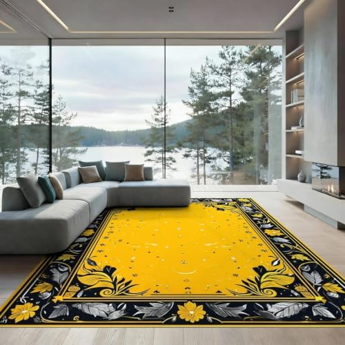 8'x10' Yellow Black Cat Golden Feline Motif Ultra-Soft Area Rug