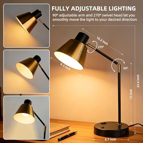 Modern Desk Lamp with USB & AC Outlet,270° Swivel (Bulb Not Included)
