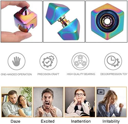 QLKUNLA Fidget Cube Spinner Anti-Anxiety Focusing Fidget Toys EDC Fidgets Spinner 4-in-1 Toy Metallic Focus Toy Cube Finger Top Desktop ADHD Stress Relieve Toys for Kids and Adults (Gold)
