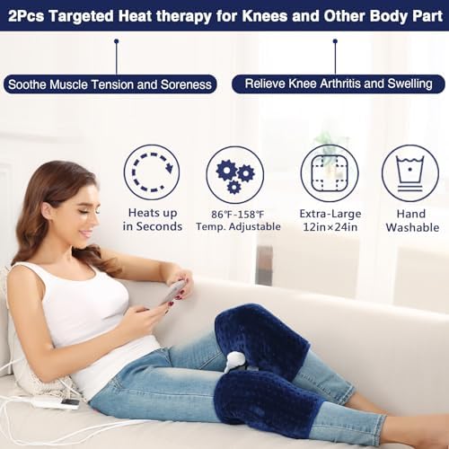 Heated Knee Wrap - 2 Pcs Hands-Free Electric Heating Pad for Knee Pain Relief, Arthritis & Knee Fatigue, Fast Heating with Adjustable Temperature 86℉ to 158℉ & 10-90 Min Auto-Off