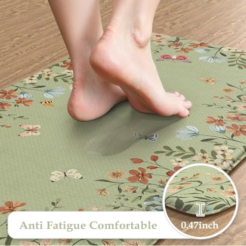 KIMODE Anti Fatigue Kitchen Mat,Sage Green Farmhouse Kitchen Rugs Sets of 2