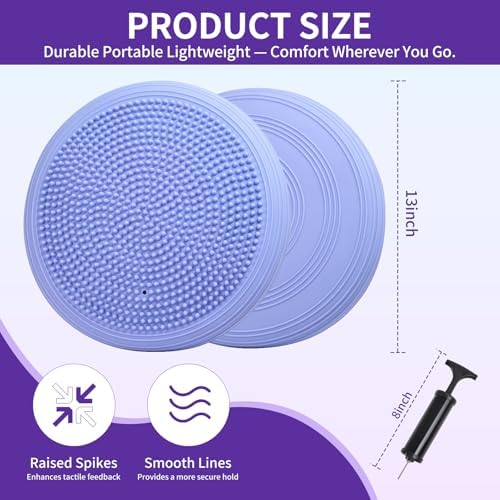 Wobble Cushion Balance Pad, Inflated Wiggle Seat for Office Chair & Home Seating, Sensory Chair Alternative for Core Stability, Posture Correction, Back Pain Relief with Air Pum