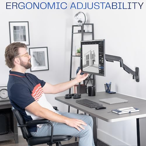 VIVO Single Monitor Counterbalance Wall Mount for 32 inch Screens up to 19.8 lbs, Full Motion, Max VESA 100x100, Black, MOUNT-V001G